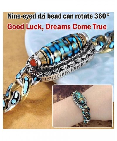 Turquoise Six-Character Mantra Nine-Eyed Dzi Bead Bracelet, Six-character Mantra Bead Bracelet For Men Women B 18.0 Centimete...