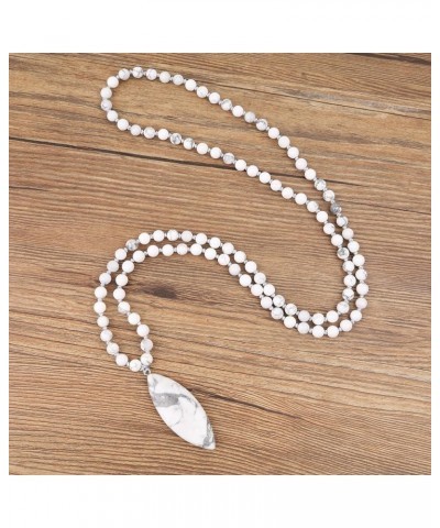 6mm Leaf Pendant 108 Mala Beaded Necklace Howlite $18.00 Necklaces