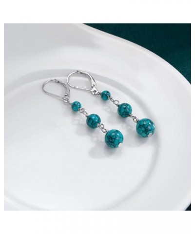 s925 Sterling Silver Turquoise/Moonstone Leverback Drop Dangle Earrings for Women Girls Jewelry Gifts 3 Turquoise Bead $16.79...