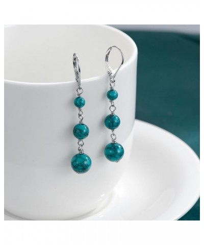 s925 Sterling Silver Turquoise/Moonstone Leverback Drop Dangle Earrings for Women Girls Jewelry Gifts 3 Turquoise Bead $16.79...