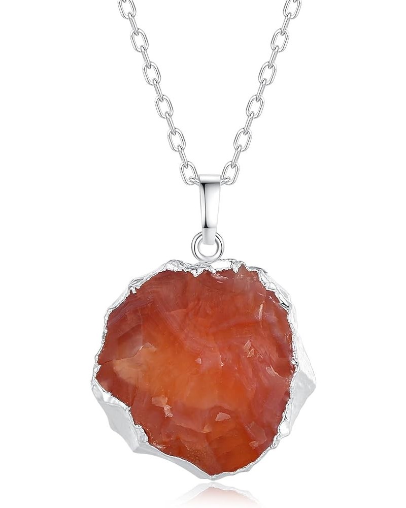 Healing Raw Crystal Necklace for Women Silver Color Chain Agate $15.37 Necklaces