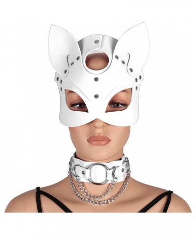 Women's Leather Mask and Metal Chain Necklace for Masquerade Party Punk Carnival Gothic Halloween Accessories White $13.10 Bo...