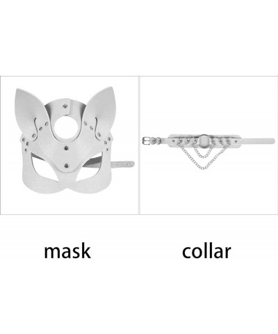 Women's Leather Mask and Metal Chain Necklace for Masquerade Party Punk Carnival Gothic Halloween Accessories White $13.10 Bo...