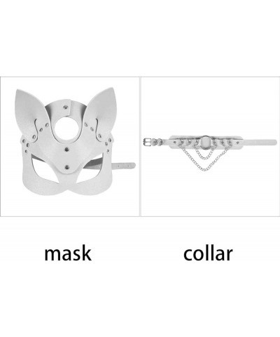 Women's Leather Mask and Metal Chain Necklace for Masquerade Party Punk Carnival Gothic Halloween Accessories White $13.10 Bo...