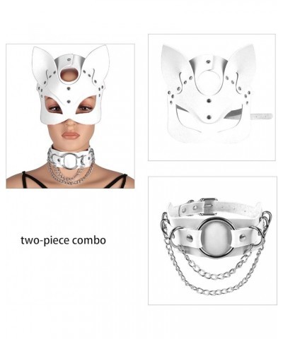 Women's Leather Mask and Metal Chain Necklace for Masquerade Party Punk Carnival Gothic Halloween Accessories White $13.10 Bo...