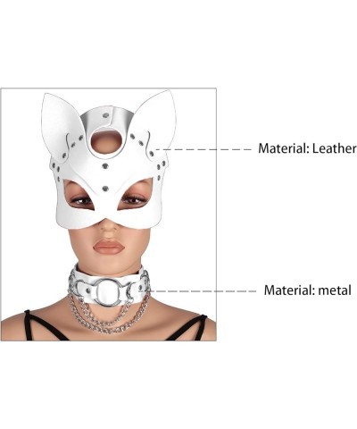 Women's Leather Mask and Metal Chain Necklace for Masquerade Party Punk Carnival Gothic Halloween Accessories White $13.10 Bo...