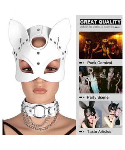 Women's Leather Mask and Metal Chain Necklace for Masquerade Party Punk Carnival Gothic Halloween Accessories White $13.10 Bo...