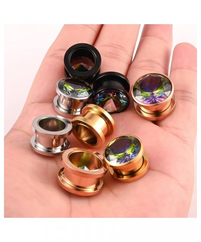 2PCS Colored Diamonds Hypoallergenic Stainless Steel Screw Plugs Ear Gauges Tunnels Piercing Expander Stretchers Fashion Body...