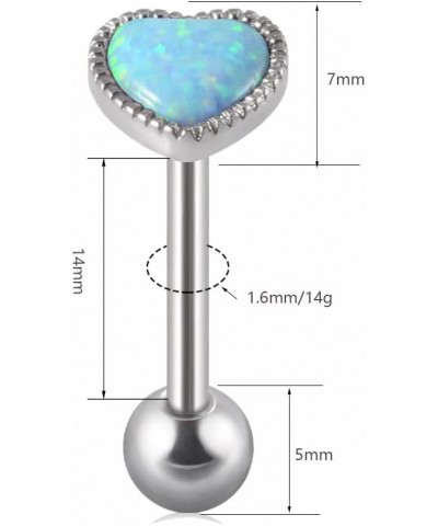 1PC Anti-Allergy Surgical Steel Opal Tongue Rings For Women Heart Shape Opal Tongue Barbell Piercing Jewelry 14g 14G-14mm Bar...