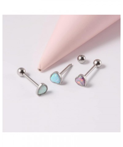 1PC Anti-Allergy Surgical Steel Opal Tongue Rings For Women Heart Shape Opal Tongue Barbell Piercing Jewelry 14g 14G-14mm Bar...