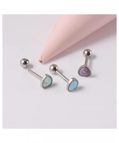 1PC Anti-Allergy Surgical Steel Opal Tongue Rings For Women Heart Shape Opal Tongue Barbell Piercing Jewelry 14g 14G-14mm Bar...