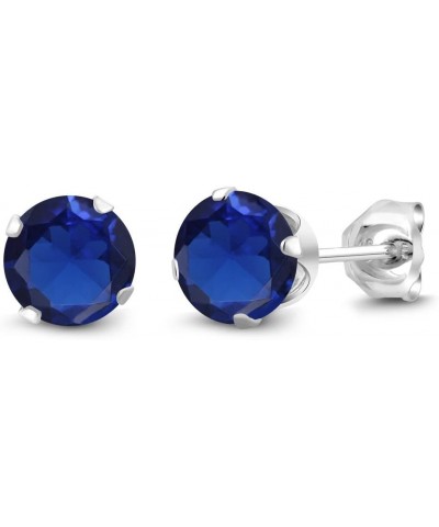 925 Sterling Silver Blue Created Sapphire Stud Earrings For Women (2.00 Cttw, Gemstone September Birthstone, Round 6MM) $16.6...