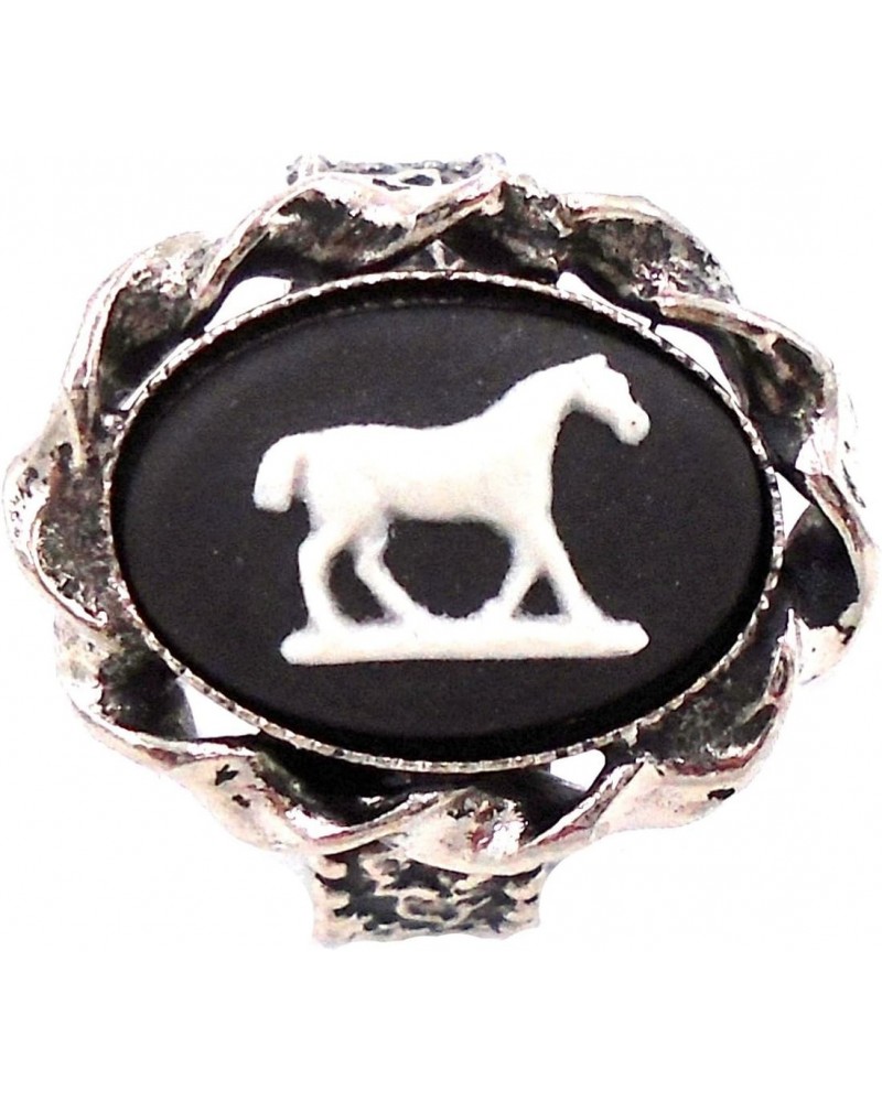 Wedgwood: Silver Toned Black Jasperware Ring Horse w/Short Tail $18.69 Rings