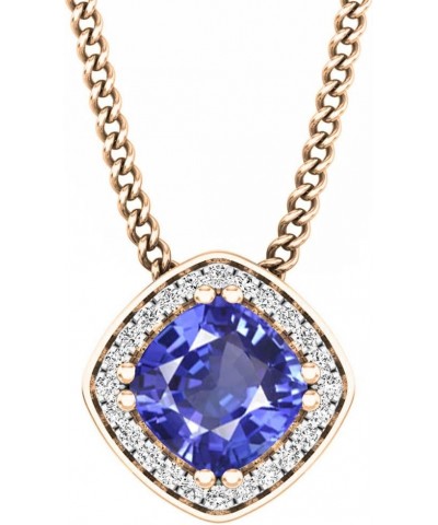 14K 6 MM Cushion Gemstone & Round White Diamond Ladies Halo Style Pendant (Gold Chain Included), Rose Gold Tanzanite $131.34 ...