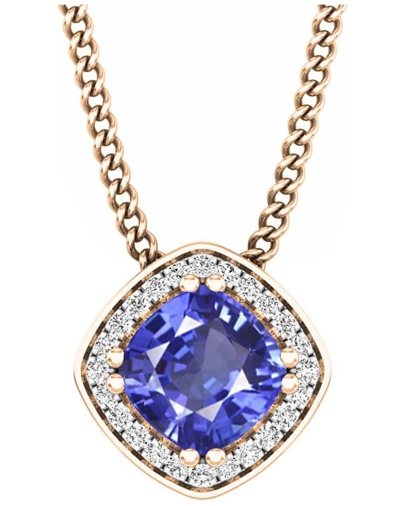 14K 6 MM Cushion Gemstone & Round White Diamond Ladies Halo Style Pendant (Gold Chain Included), Rose Gold Tanzanite $131.34 ...