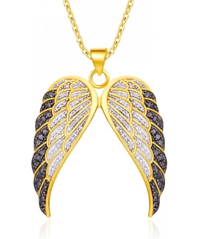 1/2 Carat Round White & Enhanced Black Natural Diamond Angel Wings Pendant Necklace In 14k Gold Over Sterling Silver (0.50 Ct...