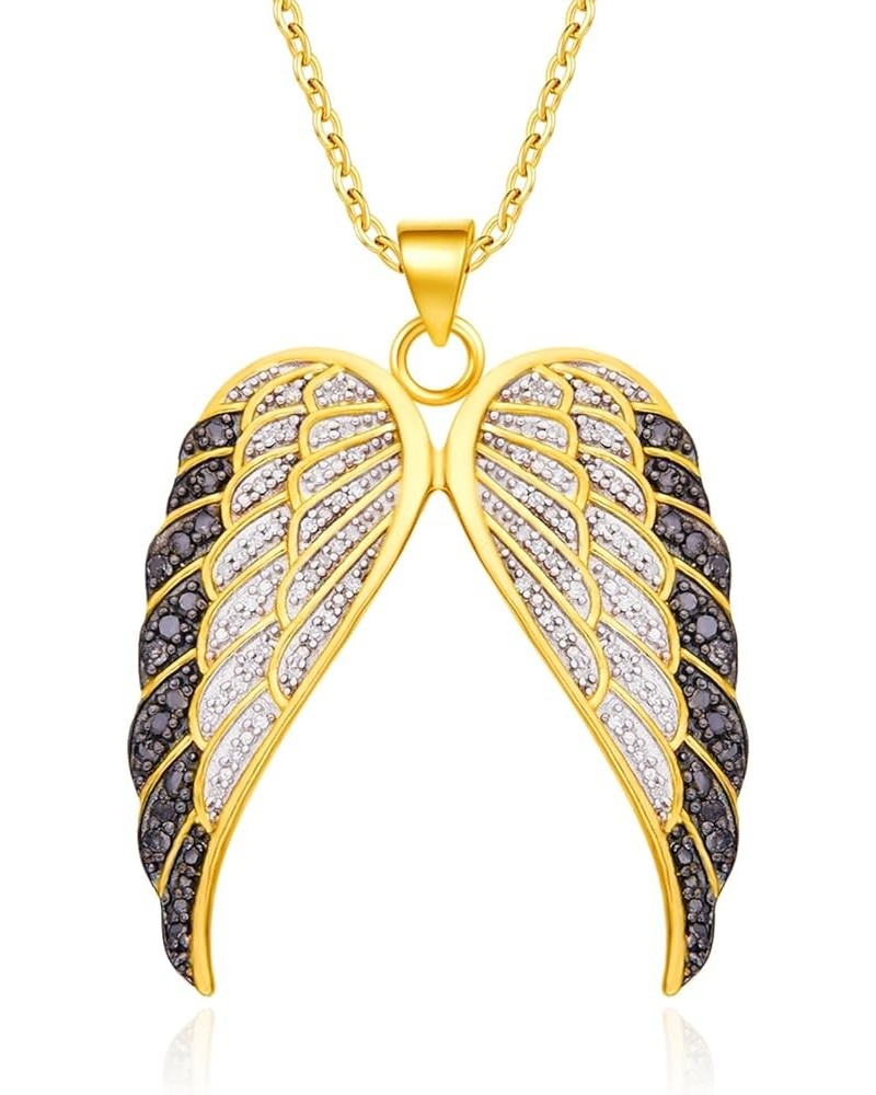 1/2 Carat Round White & Enhanced Black Natural Diamond Angel Wings Pendant Necklace In 14k Gold Over Sterling Silver (0.50 Ct...