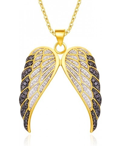 1/2 Carat Round White & Enhanced Black Natural Diamond Angel Wings Pendant Necklace In 14k Gold Over Sterling Silver (0.50 Ct...