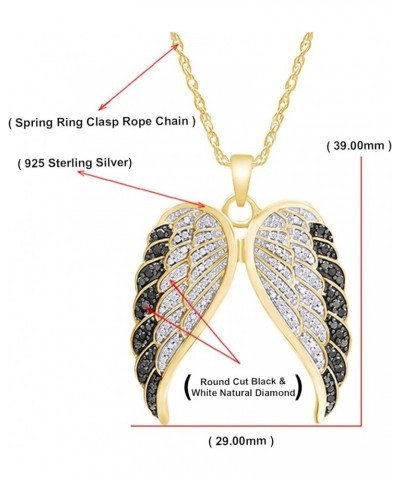 1/2 Carat Round White & Enhanced Black Natural Diamond Angel Wings Pendant Necklace In 14k Gold Over Sterling Silver (0.50 Ct...