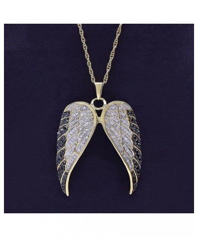 1/2 Carat Round White & Enhanced Black Natural Diamond Angel Wings Pendant Necklace In 14k Gold Over Sterling Silver (0.50 Ct...