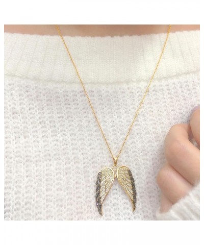 1/2 Carat Round White & Enhanced Black Natural Diamond Angel Wings Pendant Necklace In 14k Gold Over Sterling Silver (0.50 Ct...