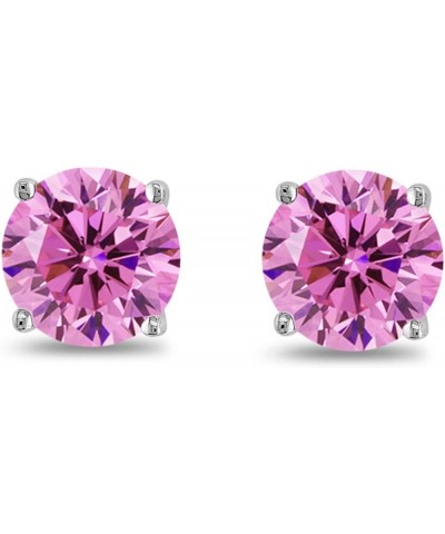 Butterfly Back 4 Prong Round Casting Cubic Zirconia Stud Earrings 925 Sterling Silver 3mm-9mm Choose Size Simulated Pink CZ 4...