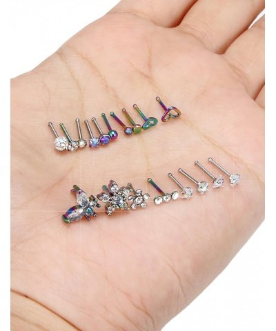 nose rings surgical steel nose ring 20G nose studs hypoallergenic cute flat opal flower diamond heart nose ring straight l sh...