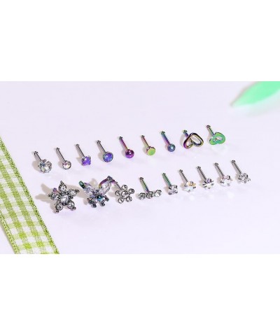 nose rings surgical steel nose ring 20G nose studs hypoallergenic cute flat opal flower diamond heart nose ring straight l sh...