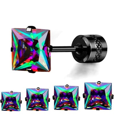 Titanium Screw Back Square Cubic Zirconia Earrings Hypoallergenic for Sensitive Ears 6mm Rainbow 3-6 $10.02 Earrings