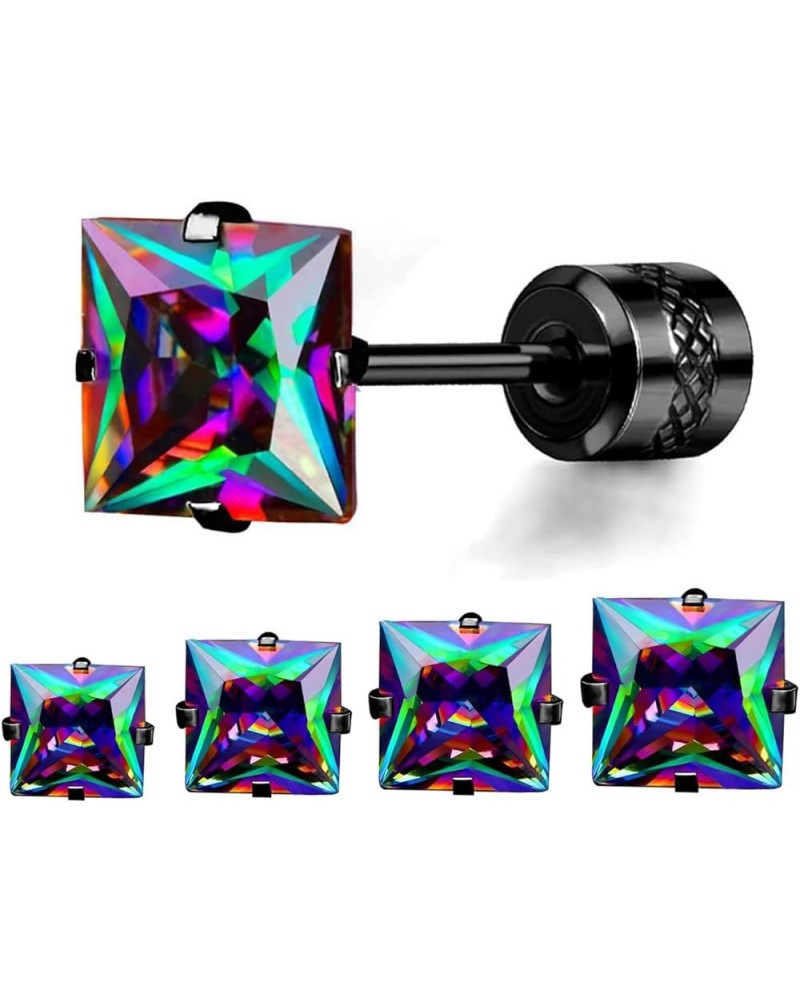 Titanium Screw Back Square Cubic Zirconia Earrings Hypoallergenic for Sensitive Ears 6mm Rainbow 3-6 $10.02 Earrings