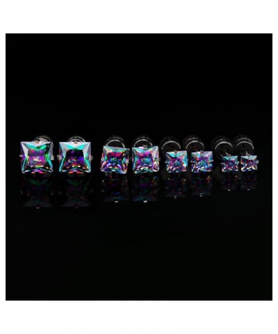 Titanium Screw Back Square Cubic Zirconia Earrings Hypoallergenic for Sensitive Ears 6mm Rainbow 3-6 $10.02 Earrings