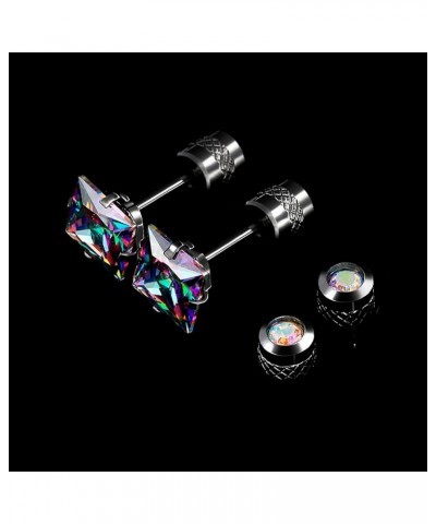 Titanium Screw Back Square Cubic Zirconia Earrings Hypoallergenic for Sensitive Ears 6mm Rainbow 3-6 $10.02 Earrings