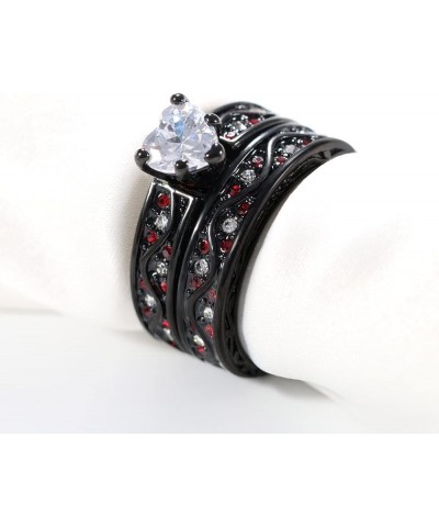 Couple Rings Black and Red Matching Rings His and Her Rings Heart CZ Women Wedding Ring Sets Titanium Men Wedding Bands Red w...