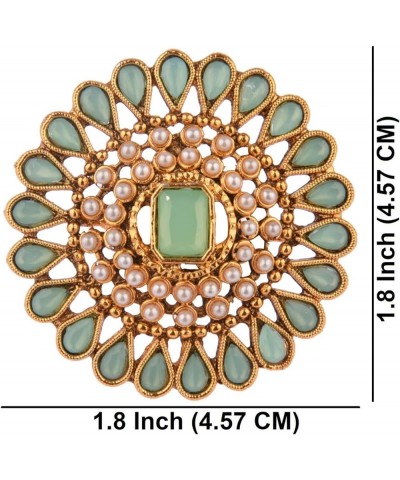 Indian Jewelry Antique Round Faux Pearl Beads Crystal Kundan Bollywood Adjustable Big Finger Ring for Women Light Green $10.9...