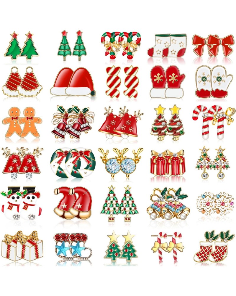 30 Pairs Christmas Stud Earrings Set Christmas Earrings Snowman Candy Holiday Earrings Cute Xmas Theme Stud Earrings for Wome...