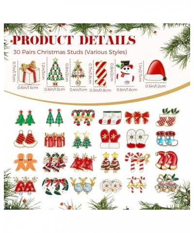 30 Pairs Christmas Stud Earrings Set Christmas Earrings Snowman Candy Holiday Earrings Cute Xmas Theme Stud Earrings for Wome...