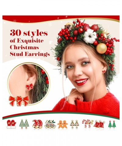 30 Pairs Christmas Stud Earrings Set Christmas Earrings Snowman Candy Holiday Earrings Cute Xmas Theme Stud Earrings for Wome...