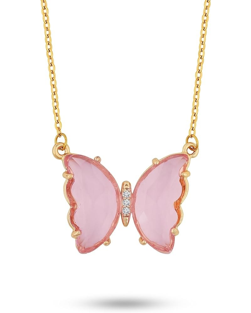 Gold Plated Butterfly Pendant Necklaces, Gifts for Women Teen Girls Trendy Stuffs Pink $9.00 Necklaces