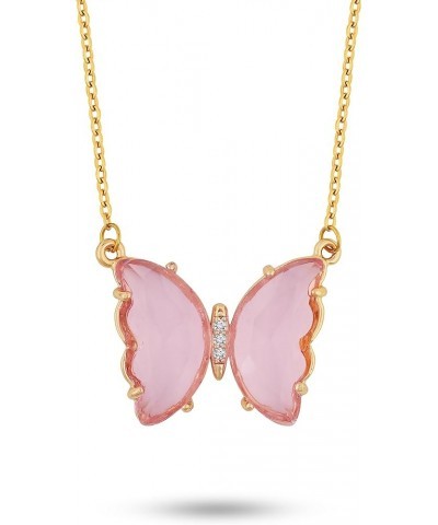 Gold Plated Butterfly Pendant Necklaces, Gifts for Women Teen Girls Trendy Stuffs Pink $9.00 Necklaces