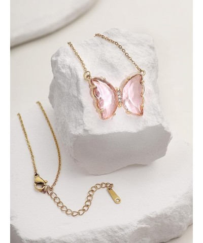 Gold Plated Butterfly Pendant Necklaces, Gifts for Women Teen Girls Trendy Stuffs Pink $9.00 Necklaces