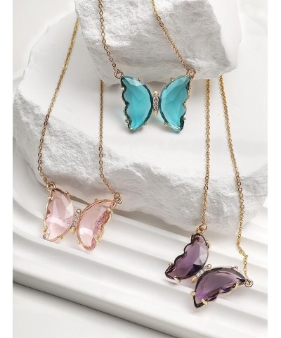 Gold Plated Butterfly Pendant Necklaces, Gifts for Women Teen Girls Trendy Stuffs Pink $9.00 Necklaces