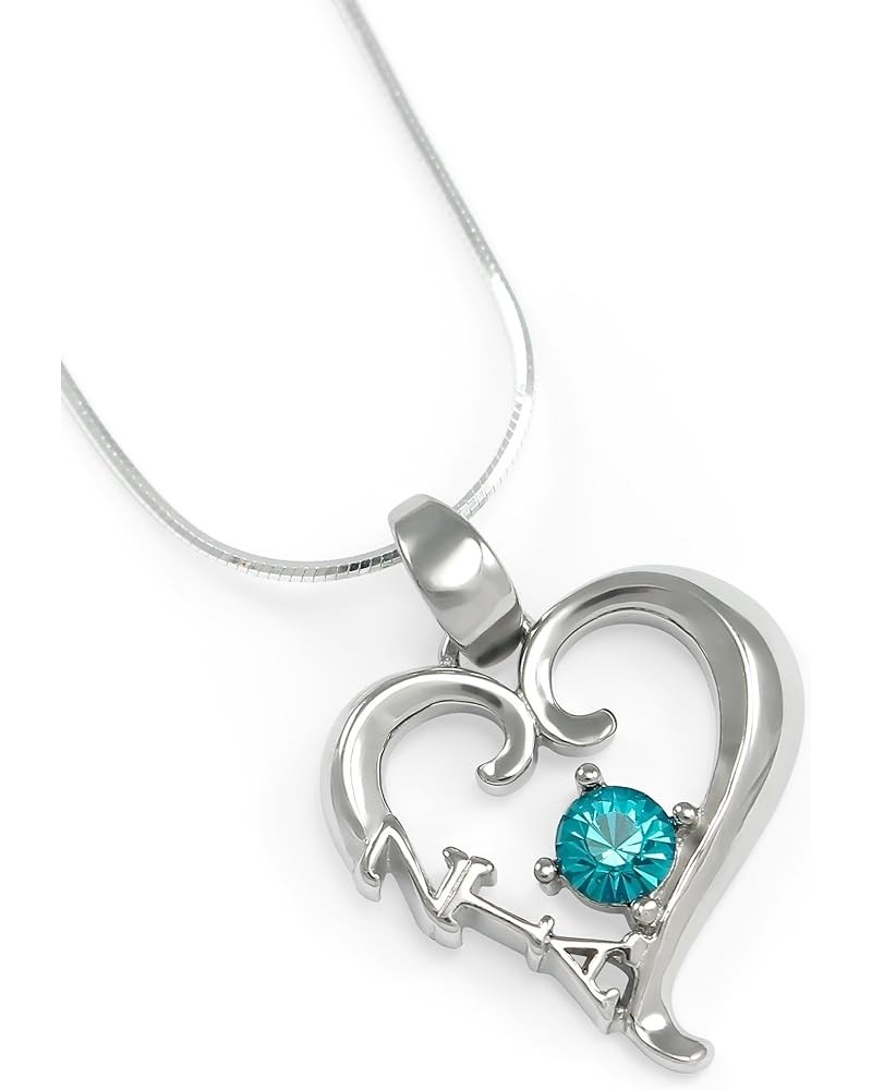 Zeta Tau Alpha Sterling Silver Heart Pendant with Turquoise CZ 18.0 Inches $19.20 Pendants