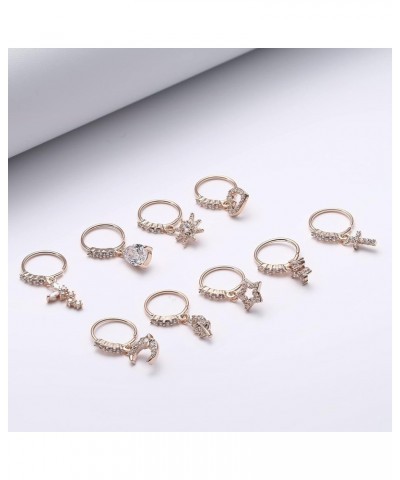 9Pcs 20G Dangle Nose Rings Hoops for Women Men Flower Butterfly Cross Heart Moon Star Cubic Zirconia Cartilage Earring Cute D...