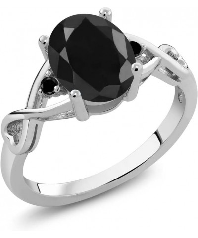 925 Sterling Silver Black Sapphire and Black Diamond Women 3 Stone Ring (2.60 Cttw, Available in size 5, 6, 7, 8, 9) $35.49 R...