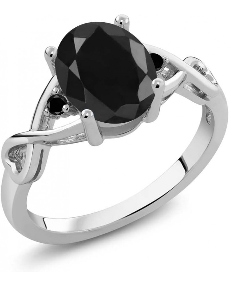 925 Sterling Silver Black Sapphire and Black Diamond Women 3 Stone Ring (2.60 Cttw, Available in size 5, 6, 7, 8, 9) $35.49 R...