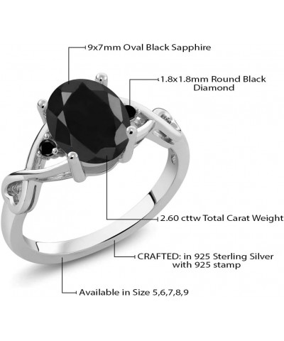 925 Sterling Silver Black Sapphire and Black Diamond Women 3 Stone Ring (2.60 Cttw, Available in size 5, 6, 7, 8, 9) $35.49 R...