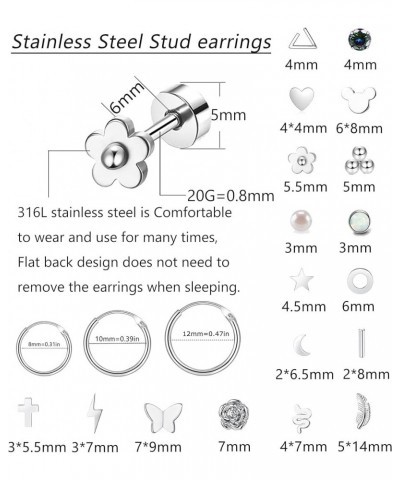 21 Pairs Stainless Steel Earrings Set for Women Men Star Moon flower Snake Leaf 20G Cartilage Earrings Set Hypoallergenic Fla...