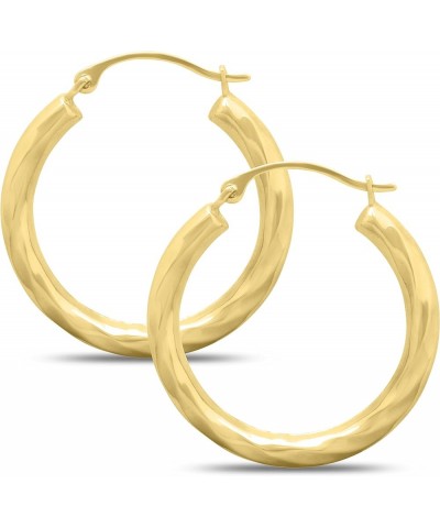 14K Yellow Gold Patterned Hinged Fancy Statement Hoop Earrings - Assorted Designs and Sizes 24MM ( 0.95" ) Diameter Round Wav...