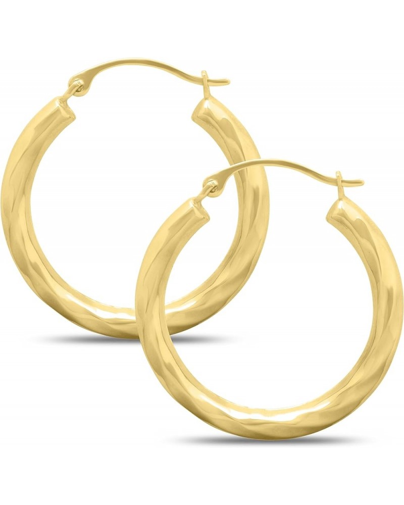 14K Yellow Gold Patterned Hinged Fancy Statement Hoop Earrings - Assorted Designs and Sizes 24MM ( 0.95" ) Diameter Round Wav...