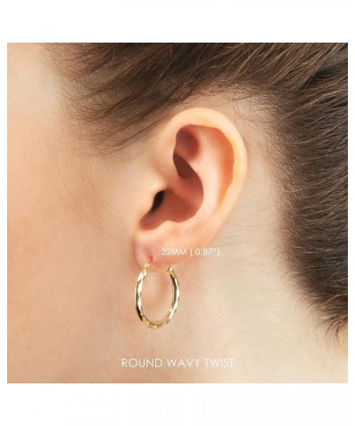 14K Yellow Gold Patterned Hinged Fancy Statement Hoop Earrings - Assorted Designs and Sizes 24MM ( 0.95" ) Diameter Round Wav...